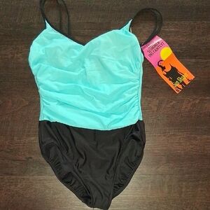 Vintage SunShaper Black and Blue Swimsuit NWT